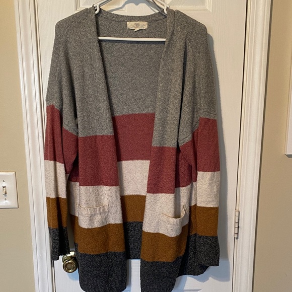 Sweaters - Striped PINQUE Gray, Pink, and Brown Women's Sweater